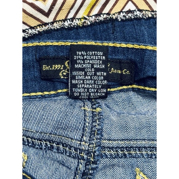 Southpole South Pole Denim & Striped Fabric Bell Bottom Jeans Festival Boho 5 - Picture 6 of 6